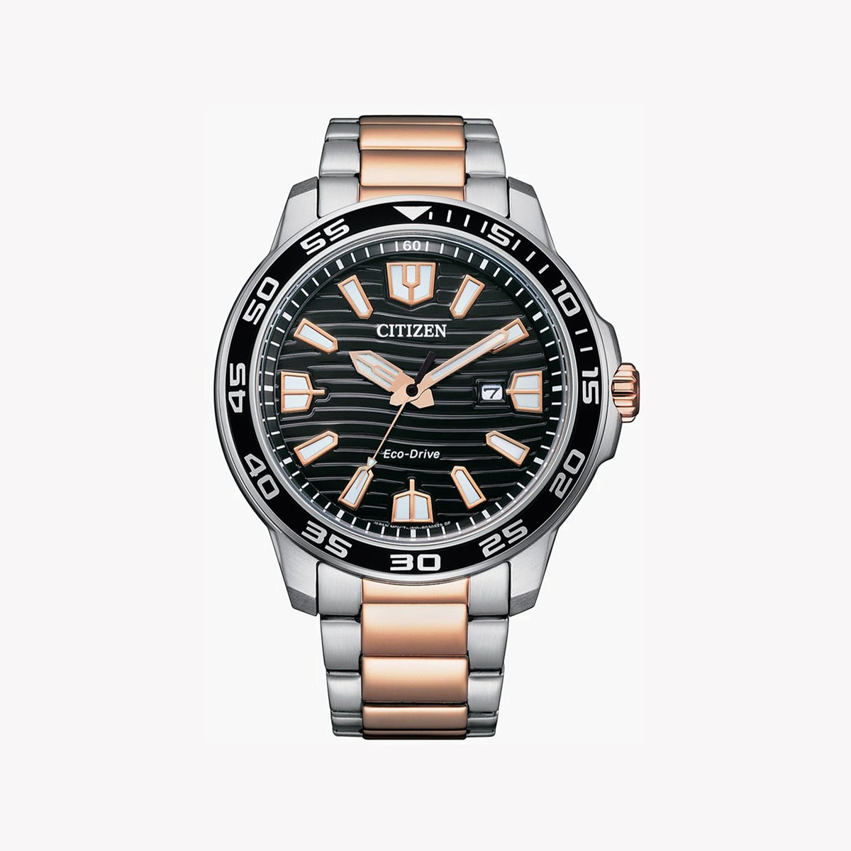 CITIZEN AW1524-84E DYNAMIC PRESENCE - STYLISH MEN'S STAINLESS STEEL WATCH with BLACK DIAL & ROSE GOLD ACCENTS