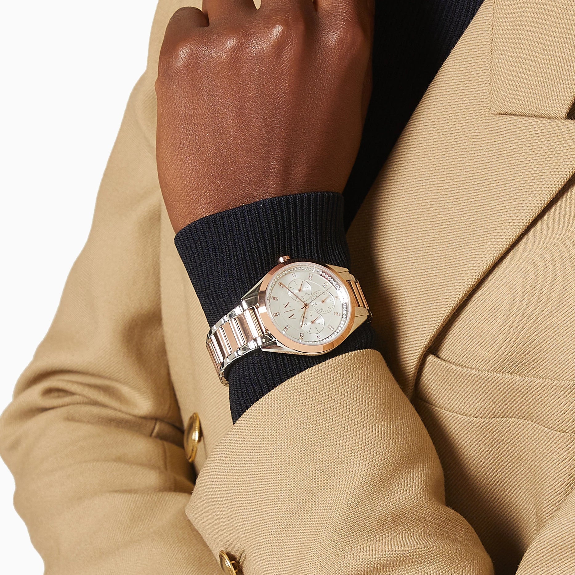 Armani Exchange Men's Silver-Rose Gold Watch, Stainless Steel