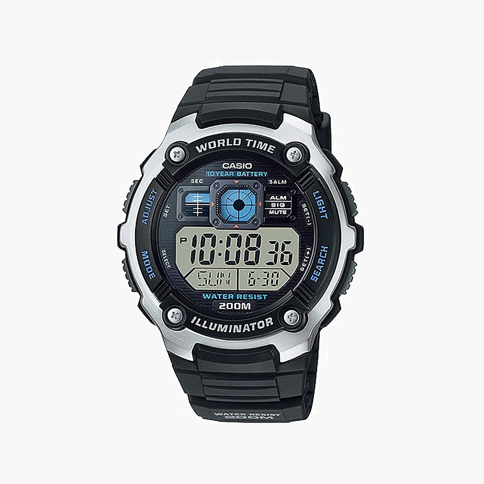 Casio Men's Silver Resin Watch, Black Band | Ae-2000w-1avdf by i-watch