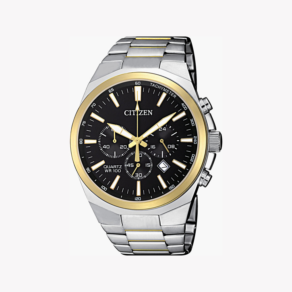 CITIZEN AN8174-58E - ELEGANT GOLD CHRONOGRAPH MEN'S WATCH with STAINLESS STEEL BAND and BLACK DIAL