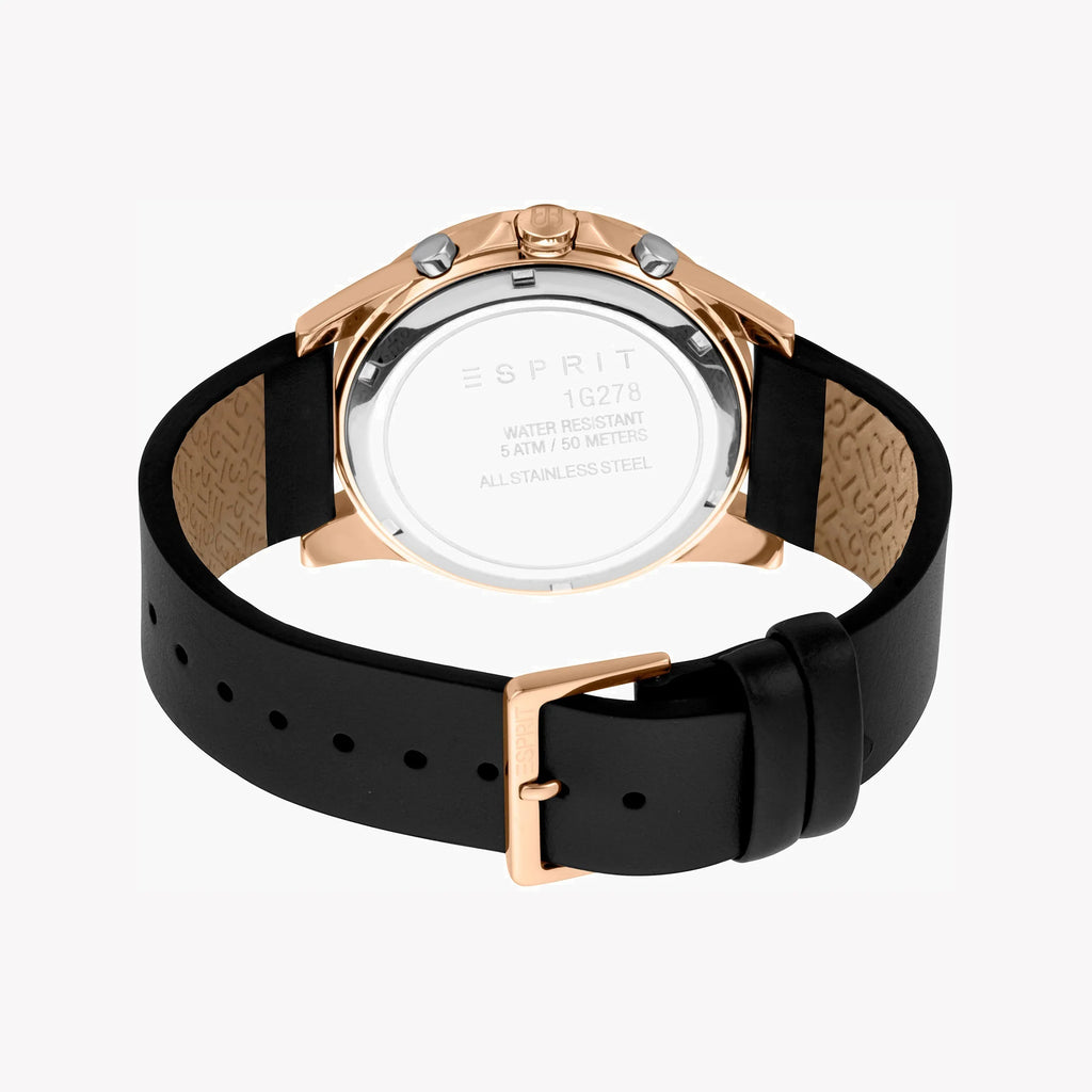 ESPRIT MEN'S TIMEPIECE - BLACK LEATHER & ROSE GOLD STAINLESS STEEL CLASSIC 44MM WATCH-i-Watch-3