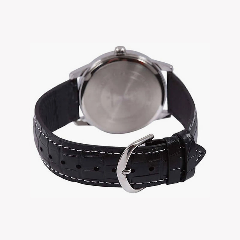 Mtp Men's Silver Alloy Watch, Black Leather Strap | Mtp-1303pl-1a by i-watch