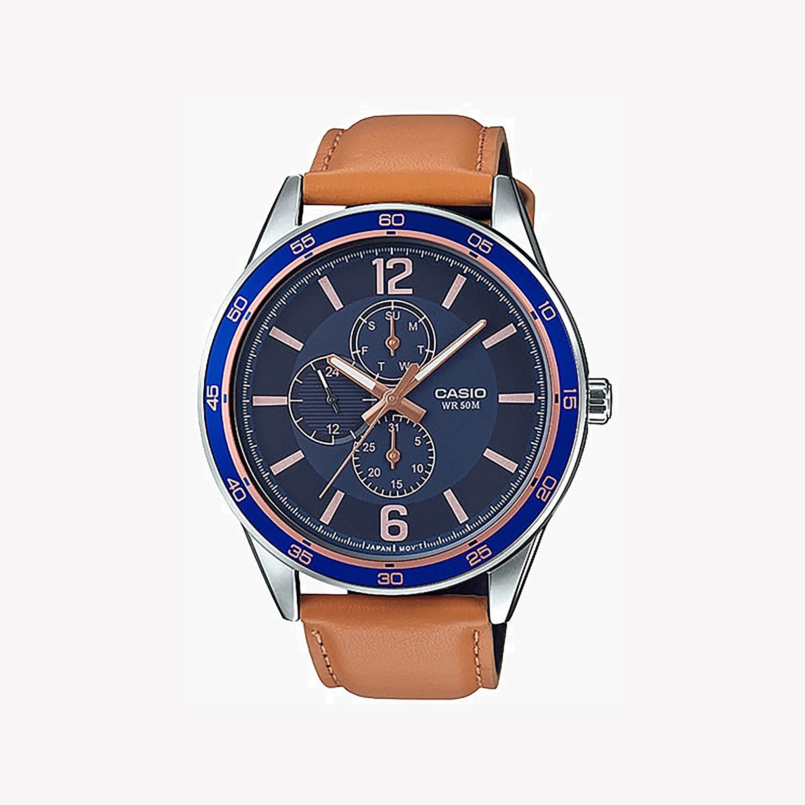 Casio Mtp-E319l-2bvdf - Sporty Elegance Men's Watch With Blue Dial & Brown Leather Band by i-watch