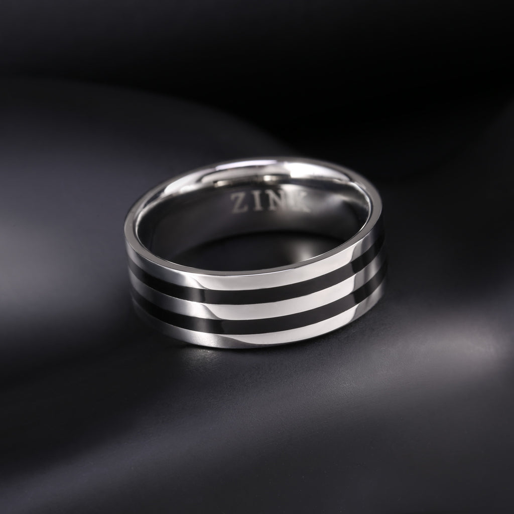 Zink Men's Silver & Black Stainless Steel Ring | Zjrg005spb