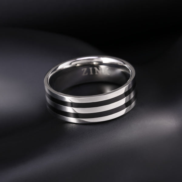 Zink Men's Silver & Black Stainless Steel Ring | Zjrg005spb