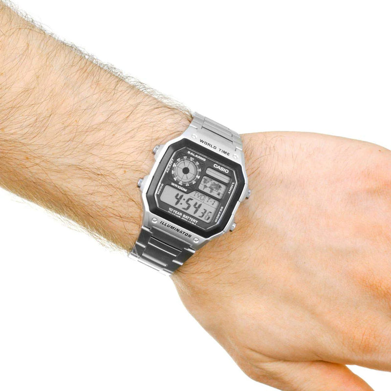 Casio Men's Silver Digital Watch, Sporty Resin & Steel | Ae-1200whd-1av by i-watch