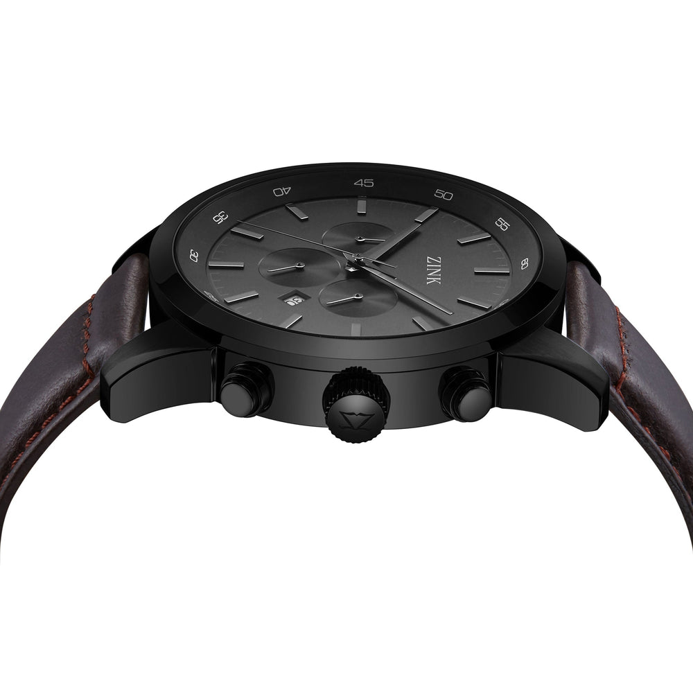 Zink Zk134g2ls-216 Elegant Timepiece - Bold Black Dial & Brown Leather Band Men's Watch by i-watch