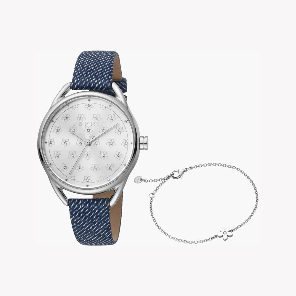 Esprit Women's Blue Leather Watch, Silver Dial | Es1l170m0015 by i-watch