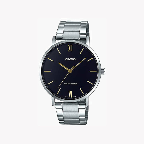 Casio Men's Silver Watch, Black Dial | Mtp-Vt01d-1b by i-watch