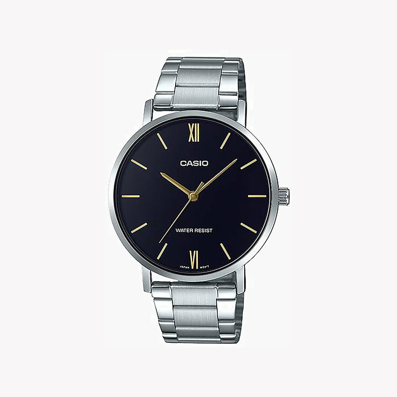 Casio Men's Silver Watch, Black Dial | Mtp-Vt01d-1b by i-watch