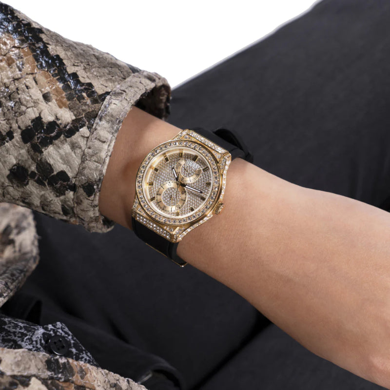 Guess Women's Gold Rubber Watch, Black Band | Gw0439l2 by i-watch