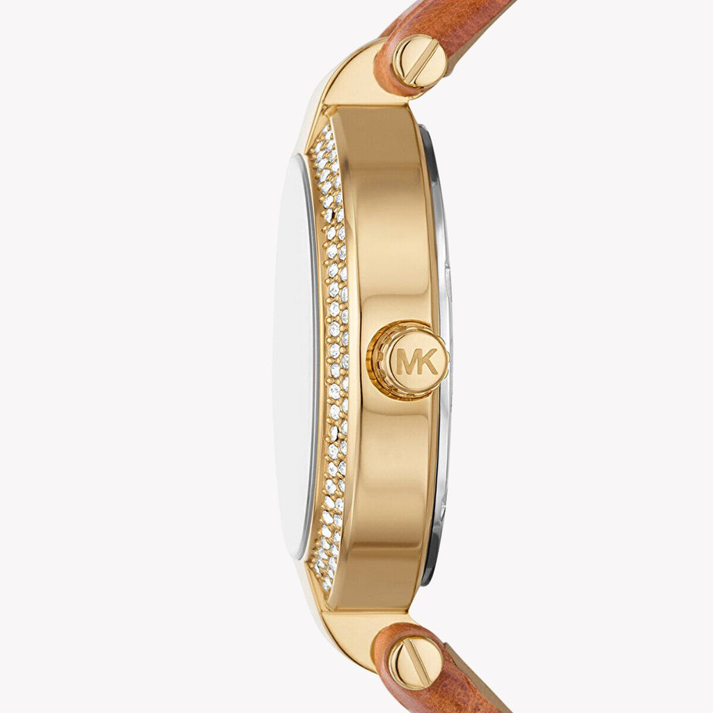 MICHAEL KORS MK2981 - ELEGANT GOLD CHARM WITH BROWN LEATHER BAND - WOMEN'S TIMEPIECE-i-Watch-2