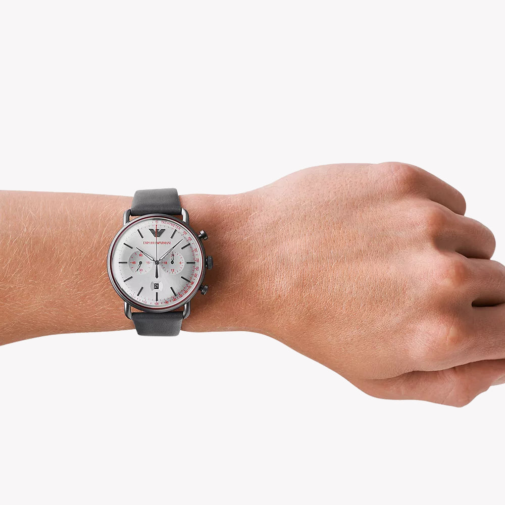 EMPORIO ARMANI AR11384 - BOLDLY SOPHISTICATED MEN'S TIMEPIECE WITH GREY LEATHER BAND-i-Watch-4