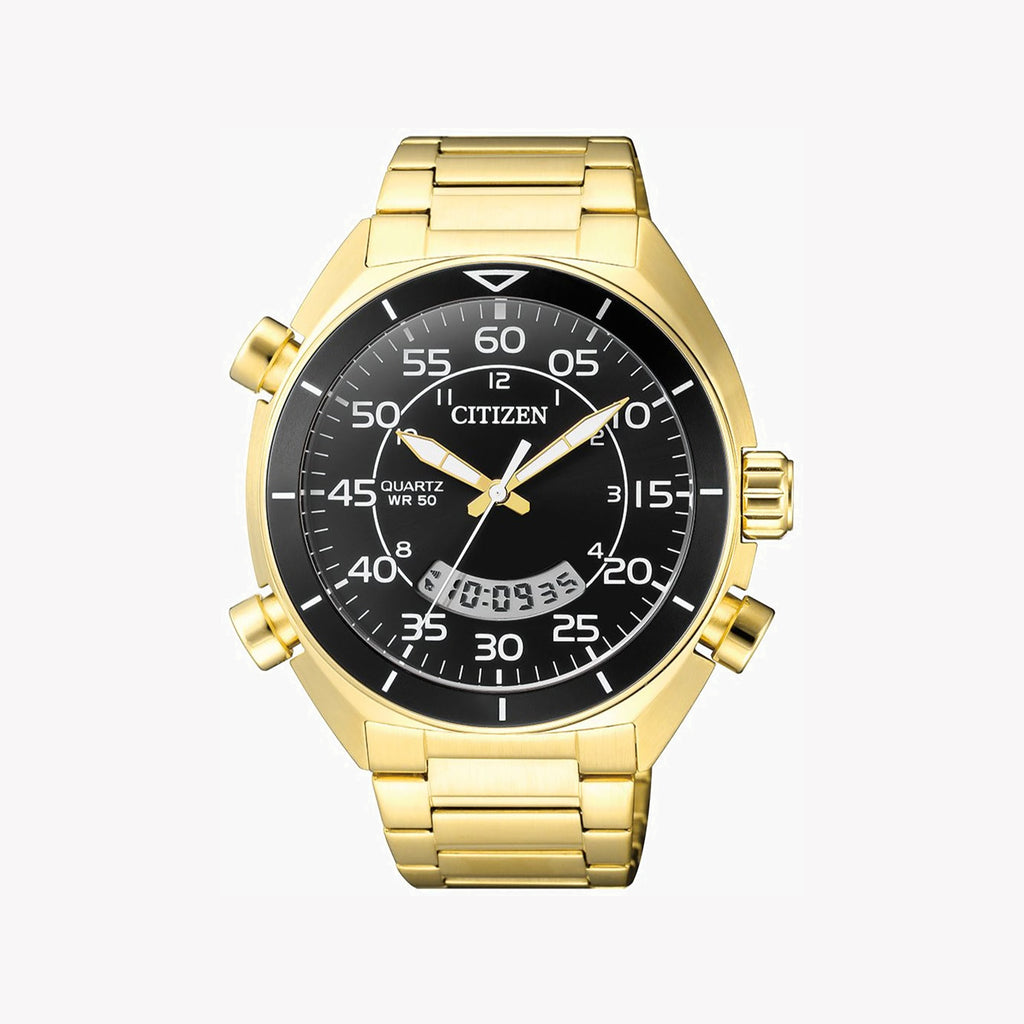 CITIZEN JM5472-52E - BOLD PERFORMANCE MEN'S WATCH: GOLD & BLACK CHRONOGRAPH WITH WATER RESISTANCE