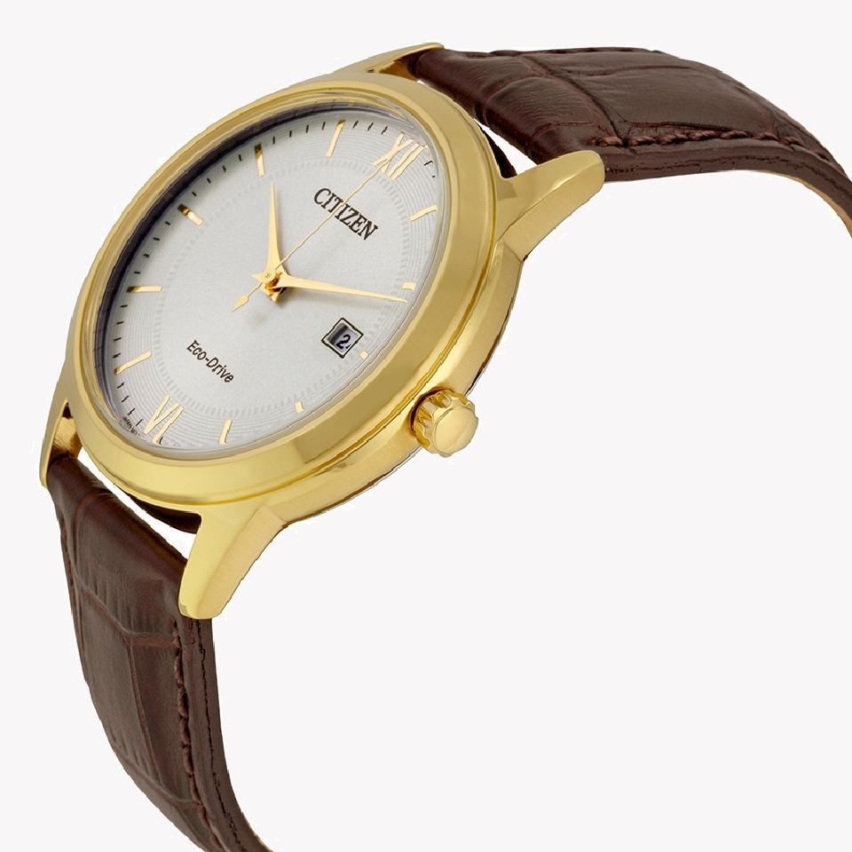 CITIZEN Eco-Drive AW1232-12A - DISTINGUISHED DELIGHT: Men's Gold & Brown Leather Watch