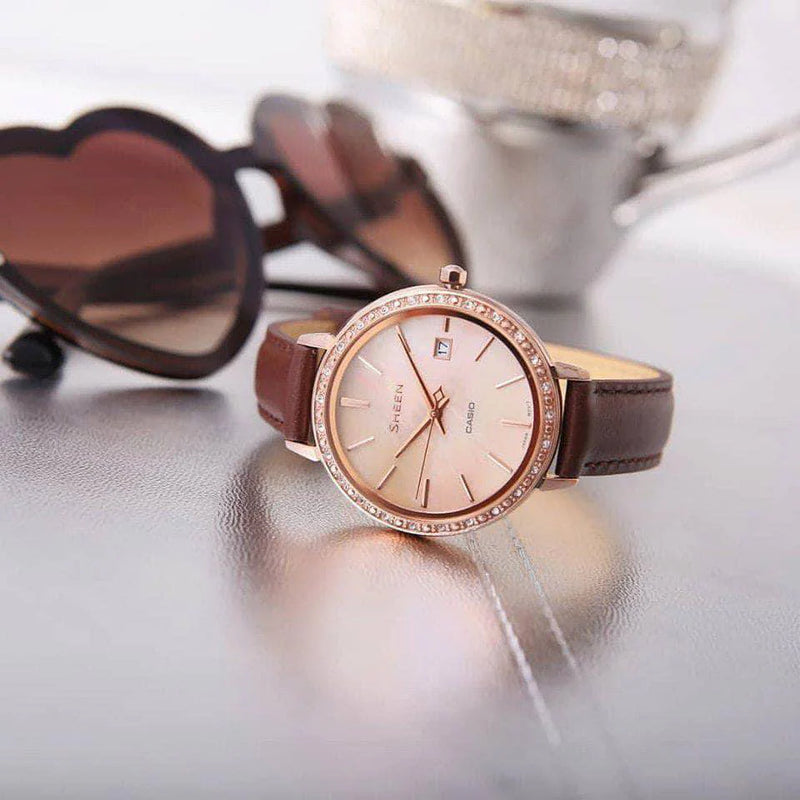 Casio She-4052pgl-4audf Elegant Versatility - Rose Gold Timepiece With Leather Band by i-watch
