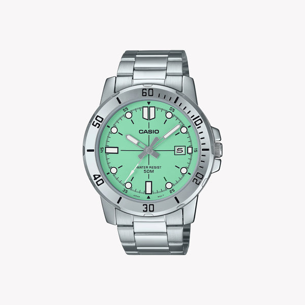 Mtp Men's Silver Bracelet Watch, Green Dial | Mtp-Vd01d-3e1vudf by i-watch