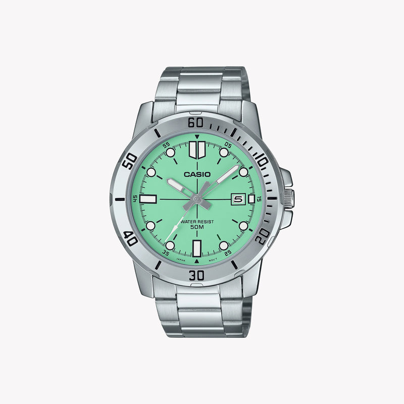 Mtp Men's Silver Bracelet Watch, Green Dial | Mtp-Vd01d-3e1vudf by i-watch