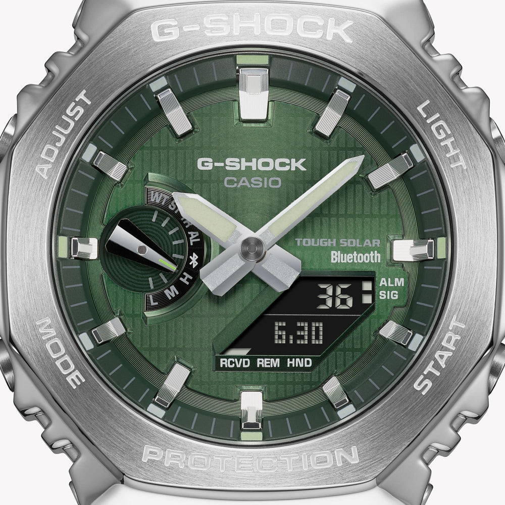 Casio G-Shock Men's Silver & Green Watch, Resin Band | Gbm-2100a-1a3er by i-watch