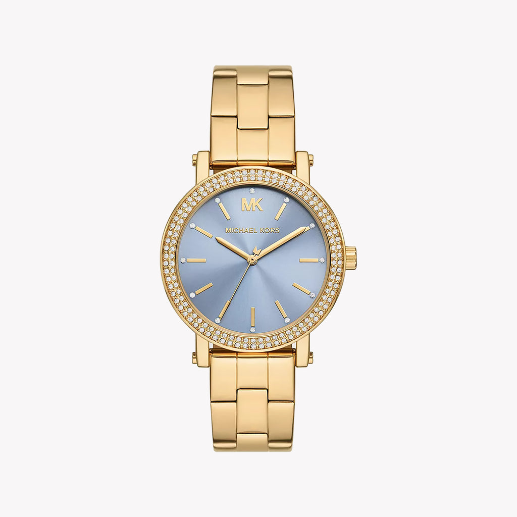 MICHAEL KORS MKO1048 BOLD GOLD & BLUE TIMEPIECE - ELEGANT MEN'S WATCH WITH STAINLESS STEEL BAND