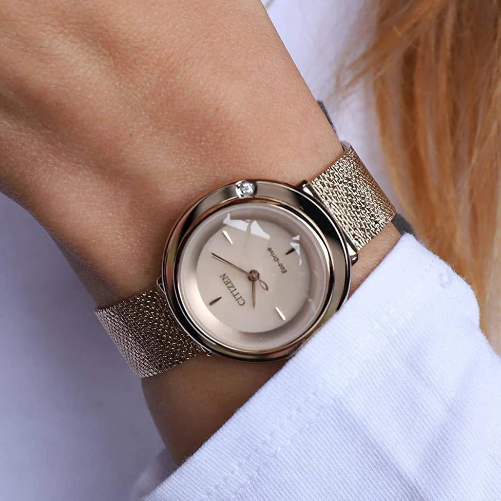 Citizen Em0643-84x - Radiant Gold Elegance: Women's Sophisticated Stainless Steel Timepiece by i-watch