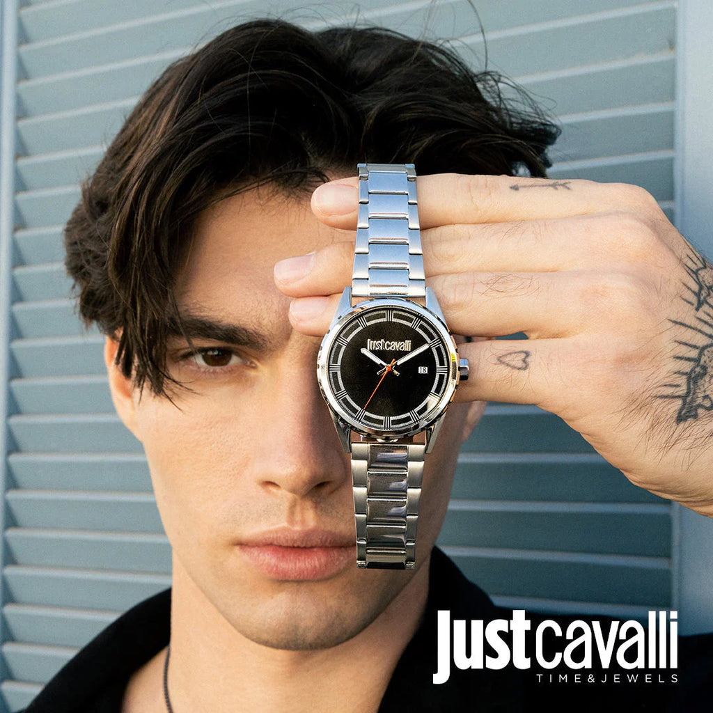 JUST CAVALLI JC1G082M0545 MEN'S ELEGANCE - TIMELESS SILVER & BLACK STAINLESS STEEL WATCH-i-Watch-4