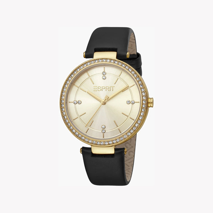 Esprit Women's Black Leather Watch, Champagne Dial | Es1l139m0025