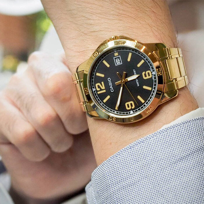 CASIO MTP-VD01G-1BV BOLD CLASSIC - STRIKING TIMEPIECE FOR MEN WITH GOLD ION BAND AND BLACK DIAL-i-Watch-4