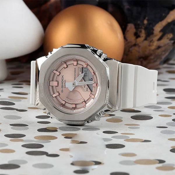 Casio Unisex Silver Resin & Stainless Steel Watch, Rose Gold Dial | Gm-S2100ws-7aer by i-watch