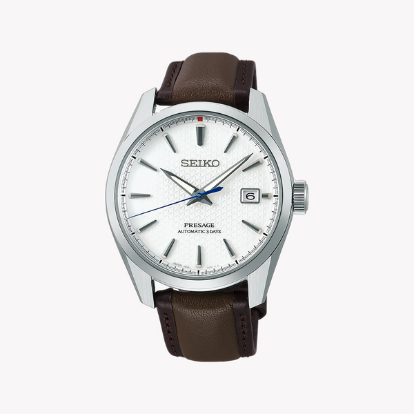 Seiko Presage Men's Brown Leather Watch, White Dial | Spb413j1