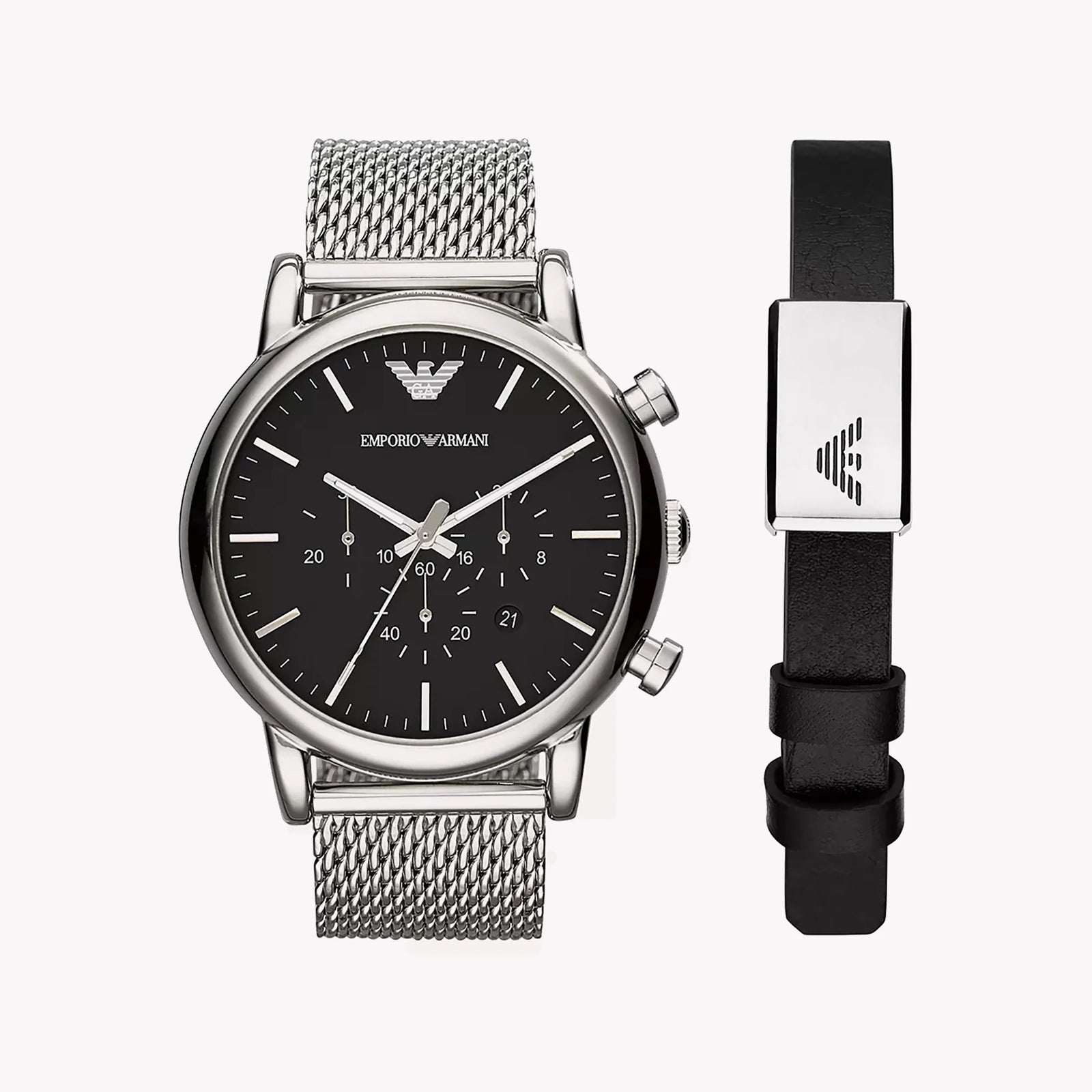 Emporio Armani Men's Silver Watch, Black Dial | Ar80062set by i-watch