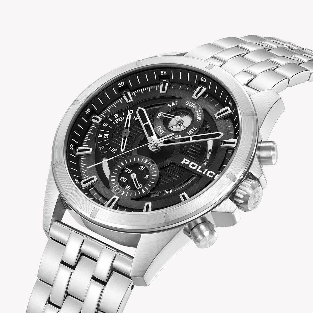 Police Men's Silver Stainless Steel Watch, Black Dial | Pewjk0004605 by i-watch