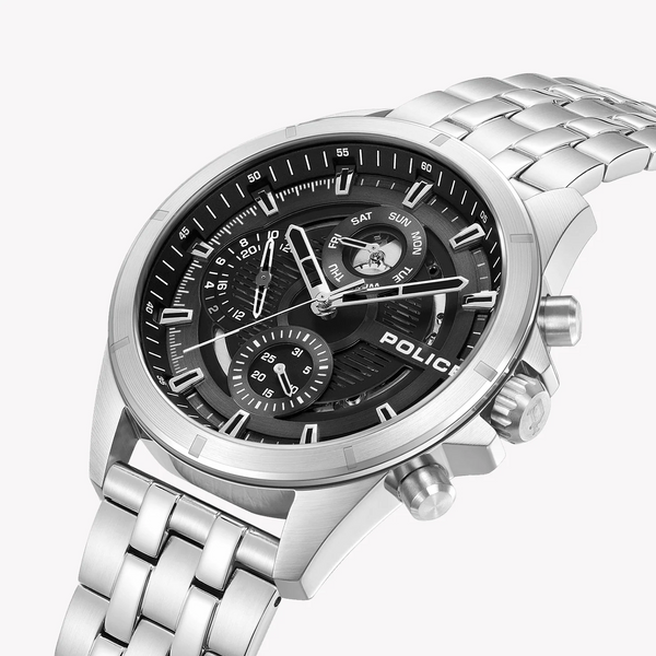 Police Men's Silver Stainless Steel Watch, Black Dial | Pewjk0004605 by i-watch