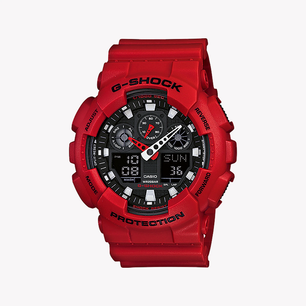 Casio G-Shock Ga-100b-4adr - Bold Adventurer Series Men's Watch With Vibrant Red Resin BAnd and Sleek Black Dial by i-watch