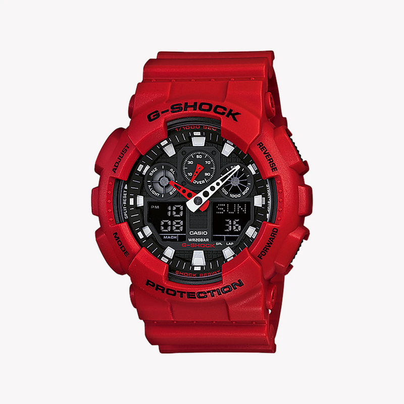 Casio G-Shock Ga-100b-4adr - Bold Adventurer Series Men's Watch With Vibrant Red Resin BAnd and Sleek Black Dial by i-watch