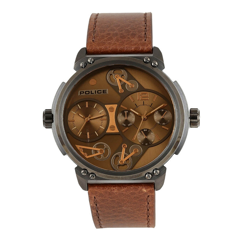 Police Men's Timepiece - Bold Brown Leather & Stainless Steel Design by i-watch