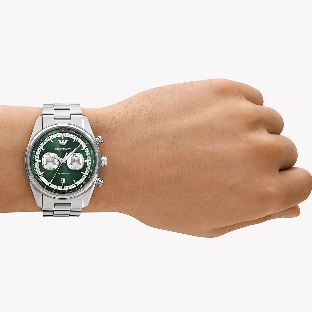 EMPORIO ARMANI AR11637 - STRIKING GREEN DIAL MEN'S WATCH WITH ELEGANT SILVER BAND-i-Watch-4