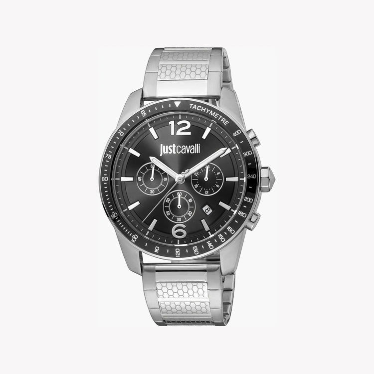 Just Cavalli Men's Silver Watch, Black Dial | JC1G204M0055