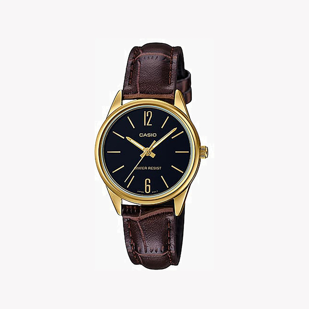 CASIO Women's Watch with Gold Stainless Steel Case and Brown Leather Band