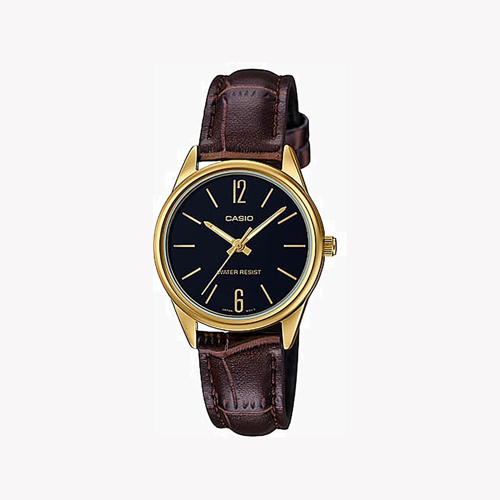 CASIO Women's Watch with Gold Stainless Steel Case and Brown Leather Band