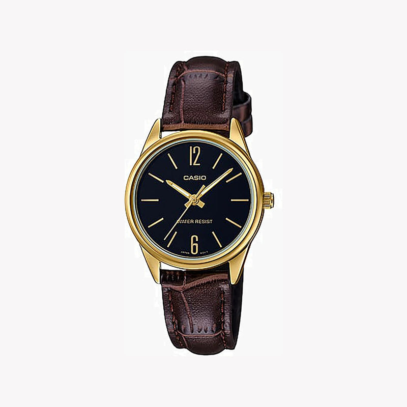 CASIO Women's Watch with Gold Stainless Steel Case and Brown Leather Band