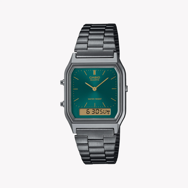 Casio Women's Gray Stainless Steel Watch, Green Dial | Aq-230egg-3aef