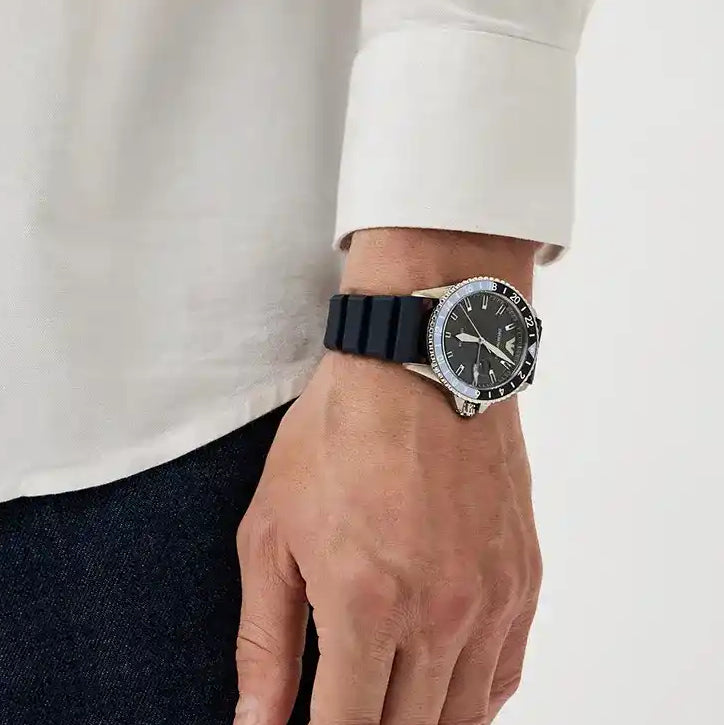 EMPORIO ARMANI AR11592 - TIMELESS STYLE MEETS MODERN PERFORMANCE Men's Watch with Silver Case and Blue Silicone Band-i-Watch-4