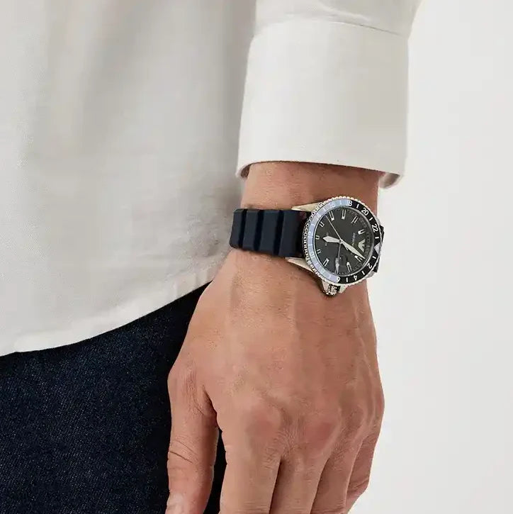 Emporio Armani Men's Silver & Blue Silicone Watch, Blue Dial | Ar11592 by i-watch