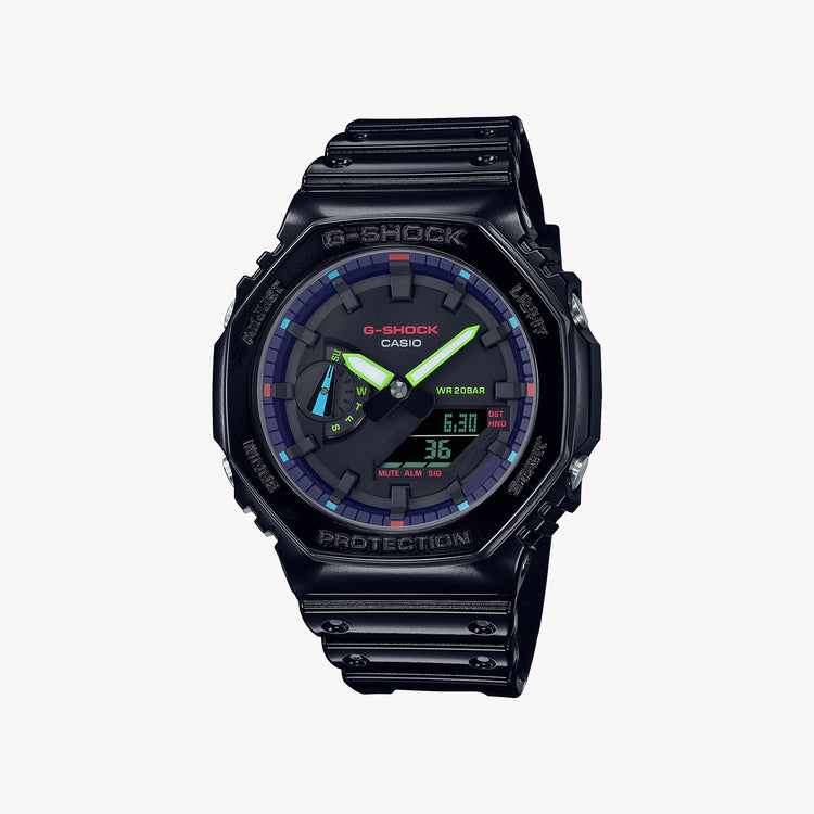 Casio Men's Black Resin Watch, Black Dial | GA-2100RGB-1AER