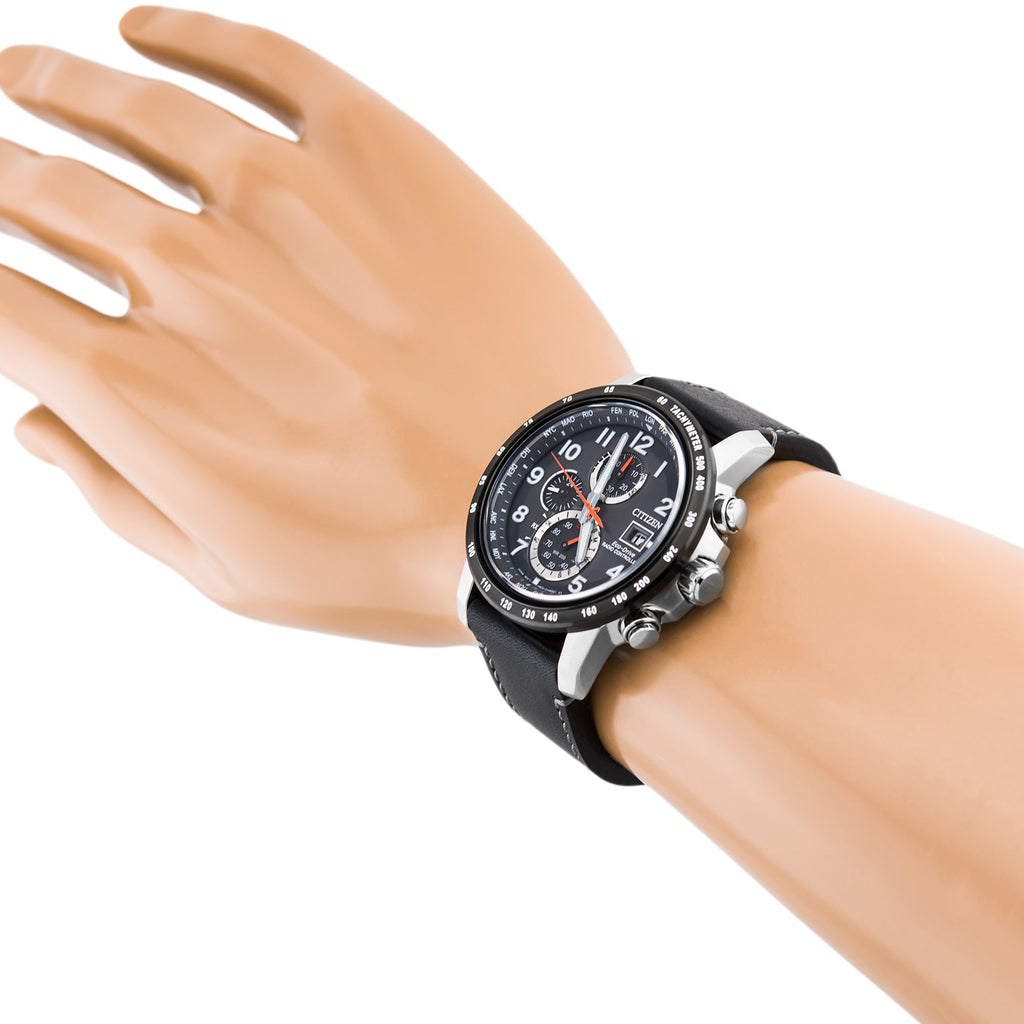 CITIZEN AT8124-08H MODERN PRECISION - MEN'S ECO-DRIVE SILVER & BLACK LEATHER WATCH-i-Watch-4