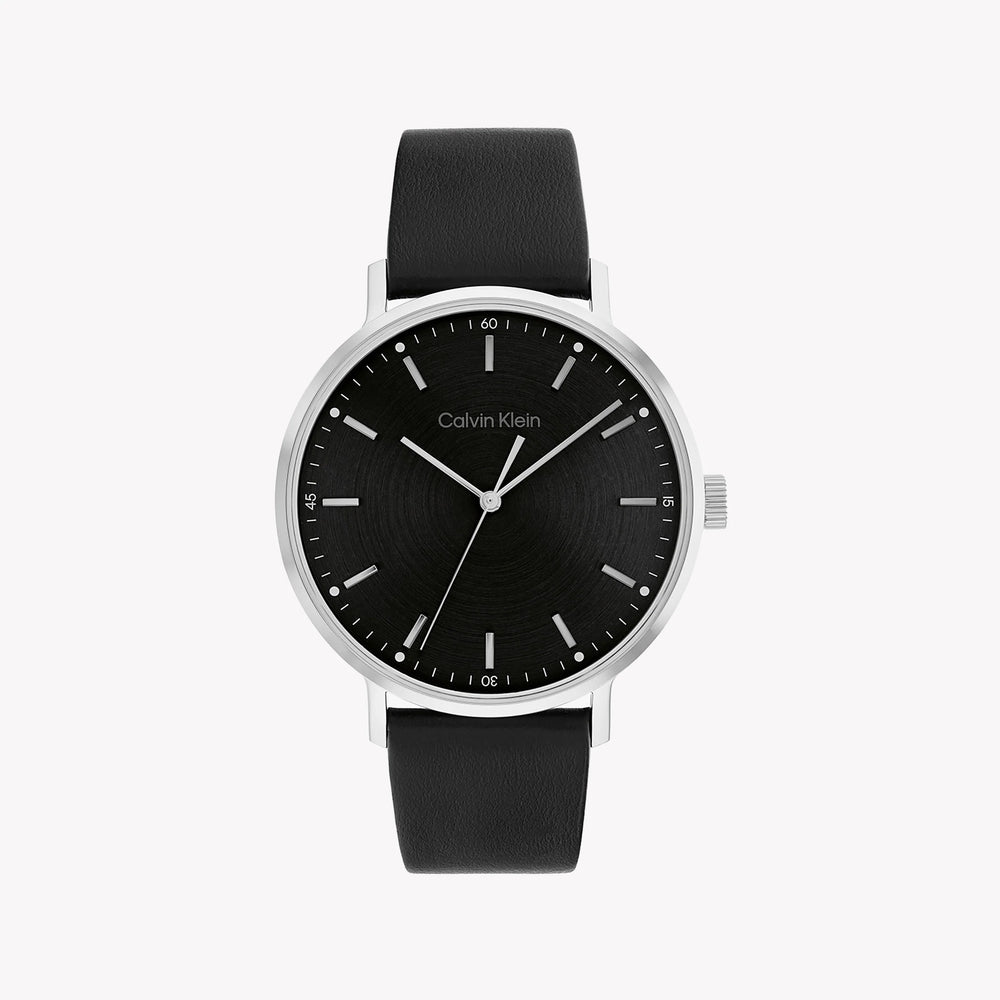 Ck Calvin Klein Men's Black Watch, Silver Leather Band | 25200050 by i-watch