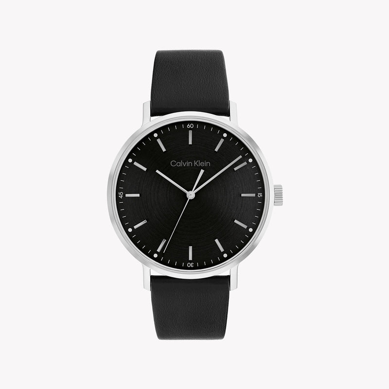 Ck Calvin Klein Men's Black Watch, Silver Leather Band | 25200050 by i-watch