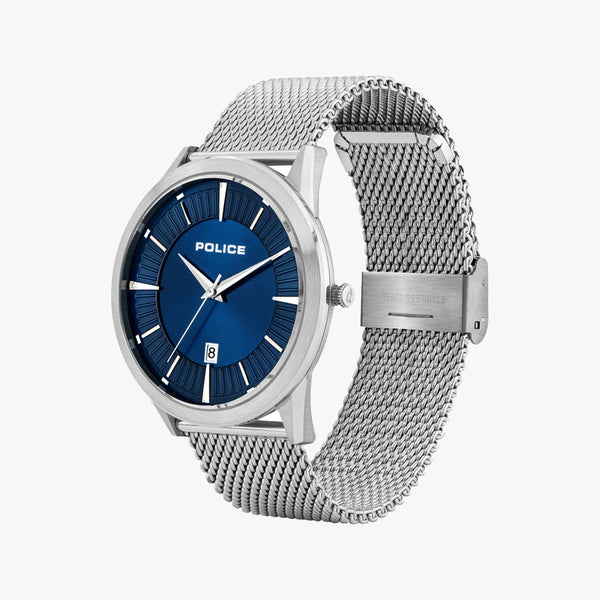 Police Men's Silver Stainless Steel Watch, Blue Dial | P15305js03mm by i-watch