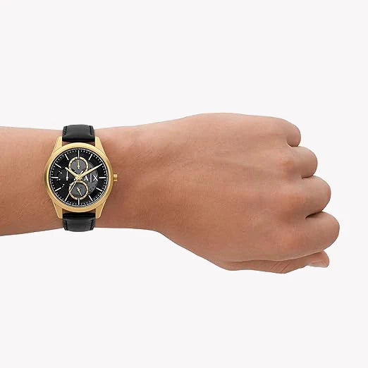 Armani Exchange Men's Gold Watch, Black Leather Band | Ax1876 by i-watch